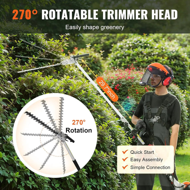 VEVOR 5-in-1 26cc 2 Cycle Gas Powered Dual Sided Hedge Trimmer, Weed Eater, String Trimmer, Edger, Pole Saw Chainsaw Pruner with EPA, CE and EMC Certification by GreenHaven Gardens