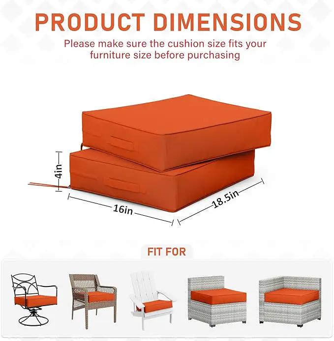 Patio Chair Cushions 18.5 X 16 X 4 Inch Waterproof Outdoor Seat Cushions for Patio Furniture, Outdoor Sofa Couch Pads with Ties & Handle, Set of 2, Orange by GreenHaven Gardens