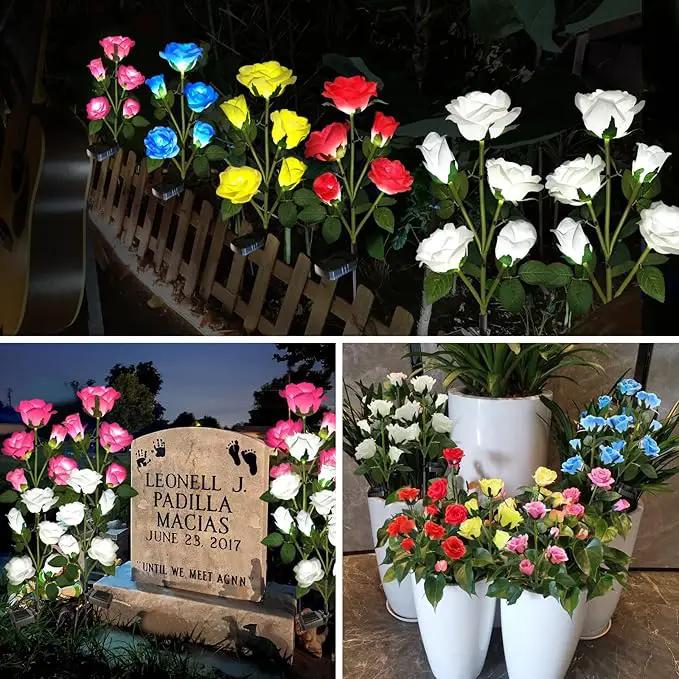Solar Garden Lights, Solar Outdoor Lights with More Realistic 10 Rose Waterproof Solar Powered Flowers Lights for Outside Patio Yard Pathway Decorations, 2 Pack White by GreenHaven Gardens