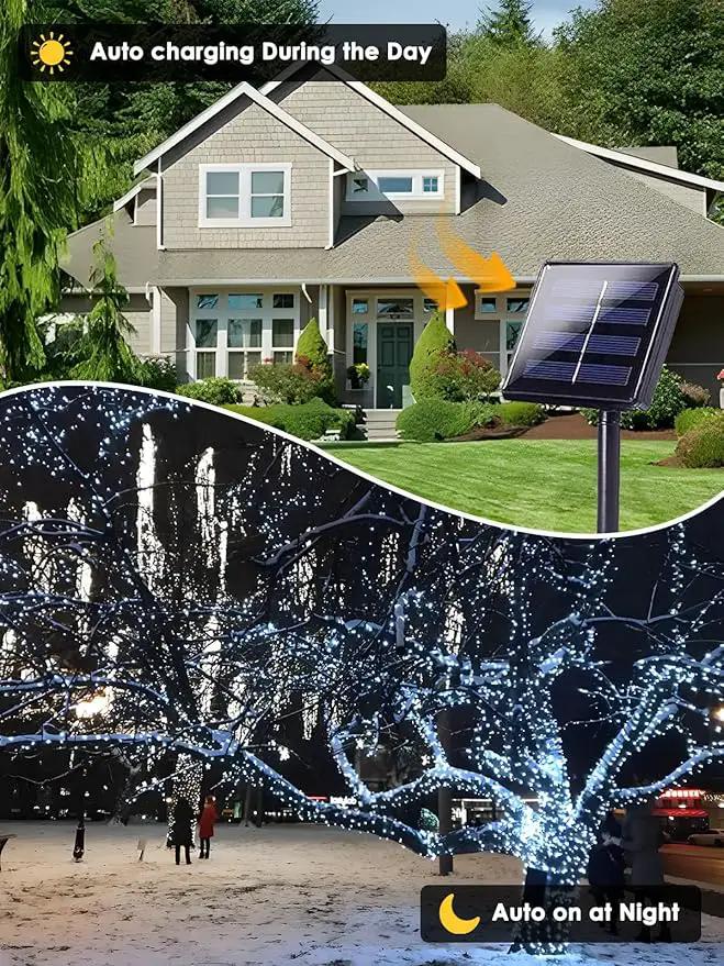 EEW 2-Pack 200 LED Solar String Lights for Outside, Solar Christmas Lights with 8 Lighting Modes, Waterproof Green Wire Solar String Lights Outdoor for Tree Xmas Party Garden Decorations (Cool White) by GreenHaven Gardens
