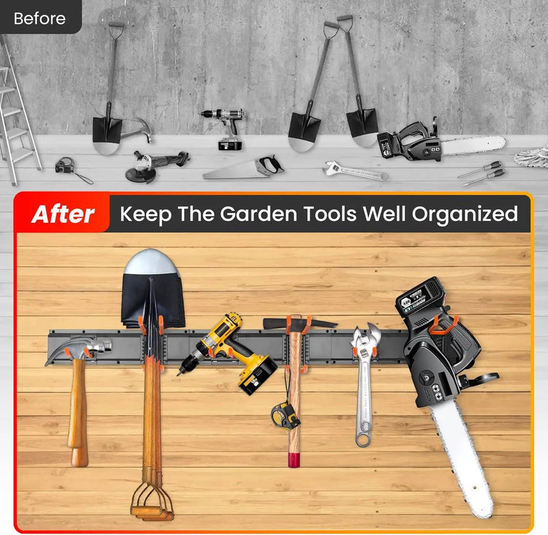 ELECROW Garage Storage Organizer, Wall Mount Rack with 6 Adjustable Hooks, 48 Inches Adjustable Garden Tool Organization, Heavy Duty for Garden and Yard Tool Storage by GreenHaven Gardens