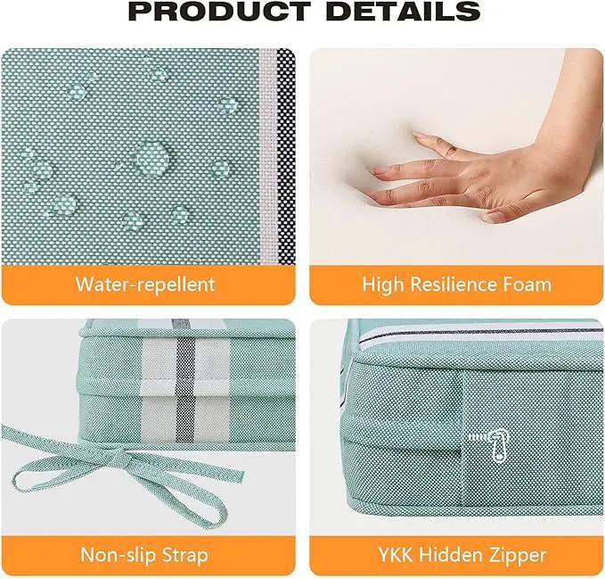 Square Corner Seat Cushions, 18.5" x 16" x 3", Set of 4, Indoor Outdoor Water Repellent Universal Chair Pads with Ties for Patio Furniture, Garden Deck Dining Chairs, Aqua Stripe by GreenHaven Gardens