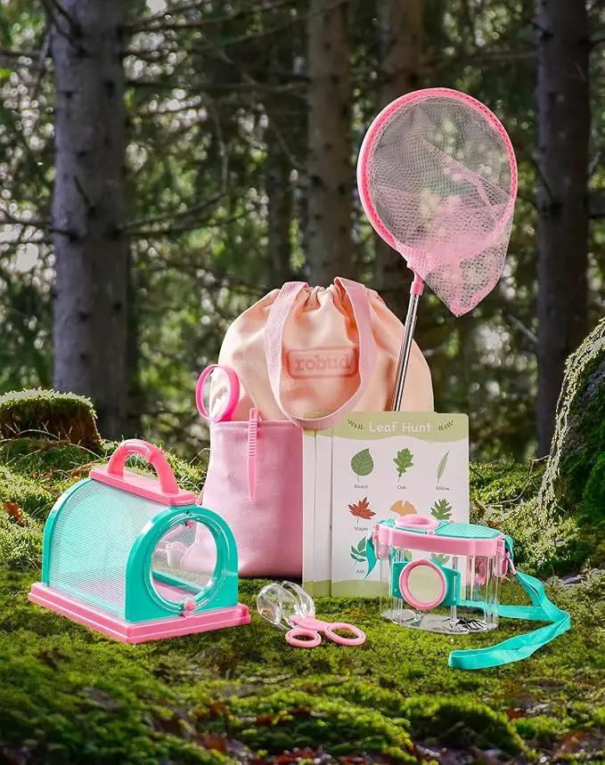 ROBUD Kids Explorer Kit, Bug Catcher Kit with Bag Kit, Pink Outdoor Exploration Set for Camping, Montessroi Toy for Kids Coming Closer to Nature，WRP28 by GreenHaven Gardens