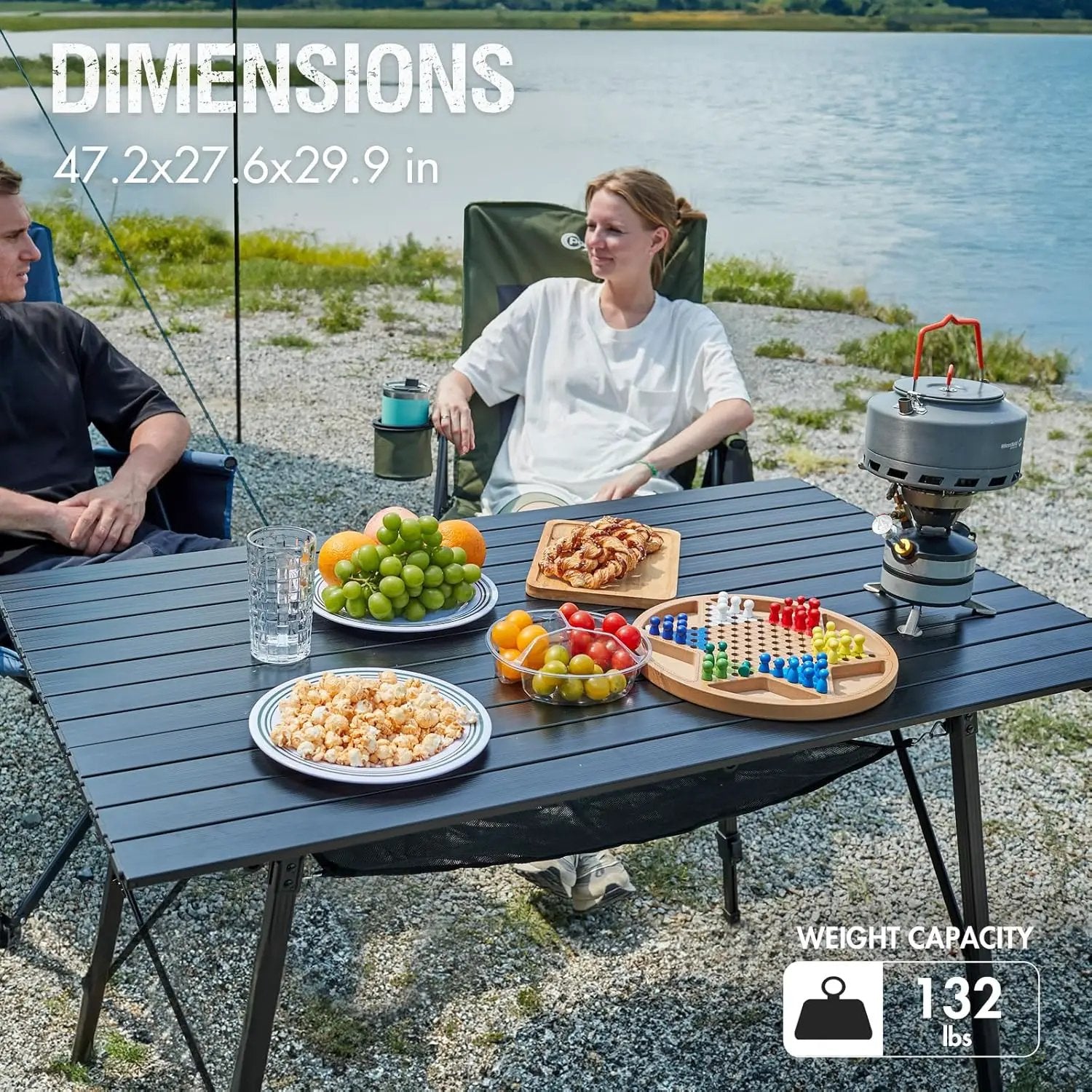 PORTAL Camping Table Portable Foldable with Adjustable Legs, Aluminum Folding Table Roll Up Table with Carrying Bag for Outdoor, Beach, Picnic, Backyards, BBQ and Party, Black, Big by GreenHaven Gardens