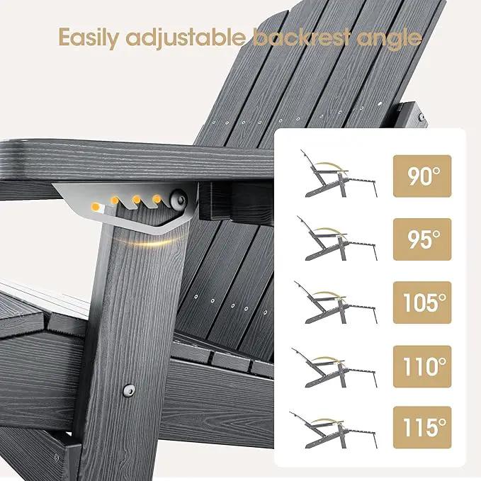 Folding Adirondack Chair Set of 4 with Adjustable Backrest, Adirondack Chair with Retractable Ottoman with 2 Cup Holders, for Pool Deck Beach Garden, Grey by GreenHaven Gardens