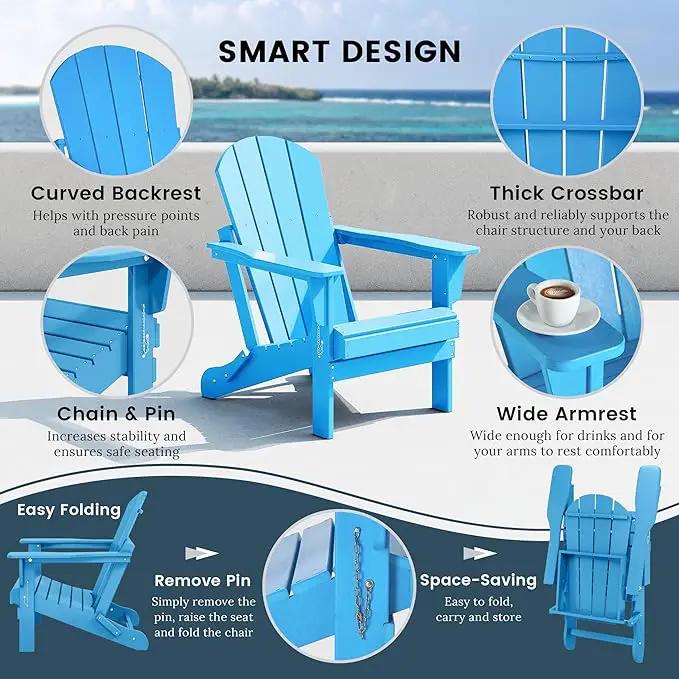 Westin Outdoors Laguna WO Home Outdoor Adirondack Folding Chair Lounger Seat Traditional Retro Home Furniture for Beach, Balcony, Backyard, Lawn, Patio, Pool, Deck, Garden (Pacific Blue) by GreenHaven Gardens