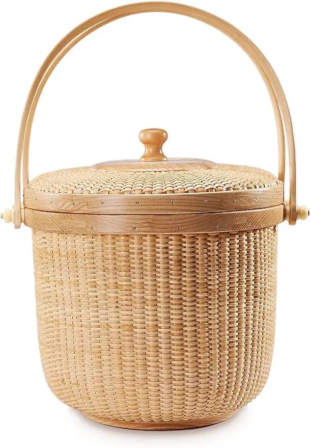 Nantucket style basket Picnic Basket rattan Handmade Products woven Sewing storage basket Two swing handles Tote Bag For Women by GreenHaven Gardens