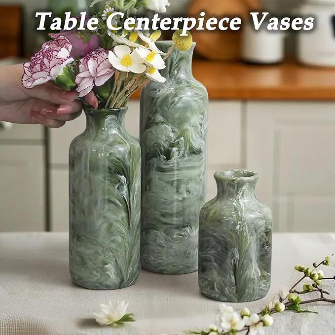 Resin 3 Piece Vase Set, Farmhouse Decor, Home Decorative Vase, Vases for Your Kitchen, Bedroom, Office, Living Room, Bathroom, & Shelf Centerpiece Table Decorations, Green by GreenHaven Gardens