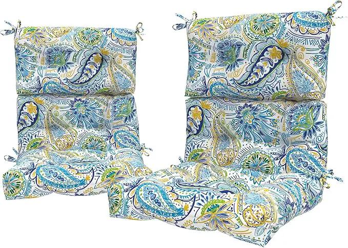 LVTXIII 2 Pack Outdoor/Indoor High Back Chair Cushions, Deep Seat Patio Seat and Back Cushion Set, Stuffed High Rebound Foam Rocking Chair Cushions, 44”x22”x4”, Paisley Blue by GreenHaven Gardens