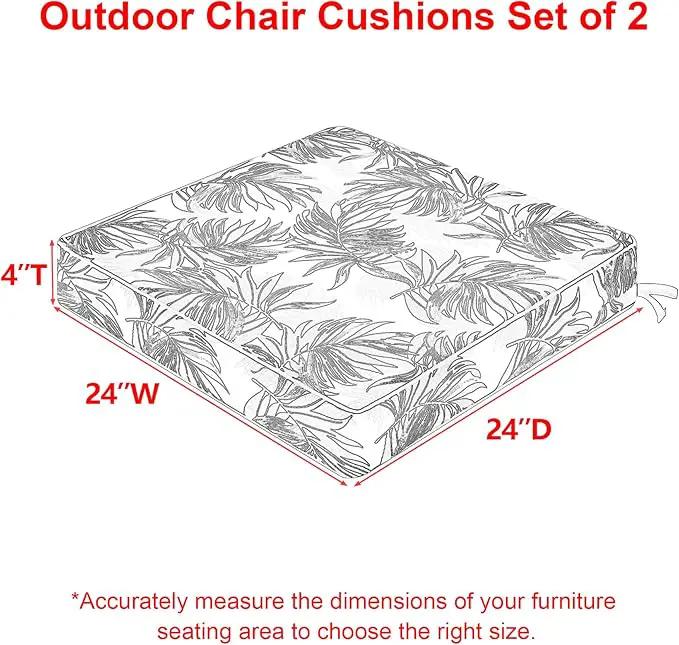 Favoyard Outdoor Chair Cushion 24 x 24 x 4 In Waterproof Pattern Fade Resistant Cushions for Patio Furniture with Removable Cover Attach Straps 28D Foam Insert Cushions Pads for Seat Sofa Couch 2 Pack by GreenHaven Gardens