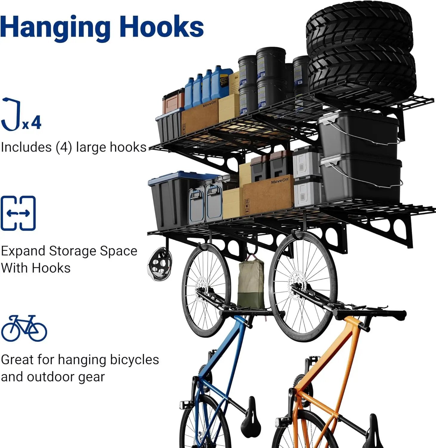 FLEXIMOUNTS 2-Pack 2x6ft Garage Shelving with Hooks, 24-inch-by-72-inch Wall Shelf Garage Storage Racks Floating Shelves, Black by GreenHaven Gardens