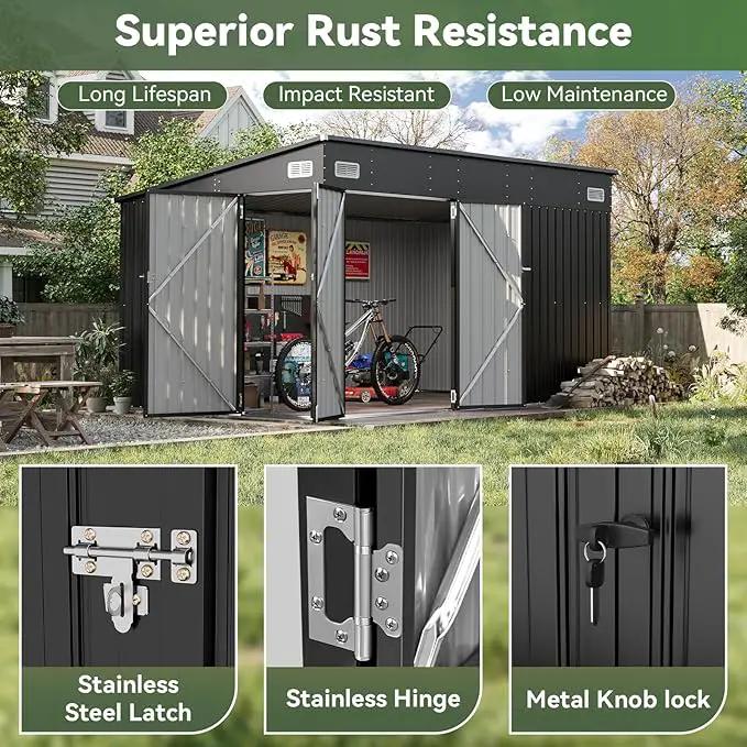 Aoxun 12' x 7.3' Shed 441 CU.FT Outdoor Waterproof Storage Shed with Triple Lockable Door Garden Metal Tool Shed for Outside (Black) by GreenHaven Gardens