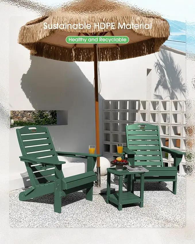 Adirondack Chairs Set of 4, Outdoor Fire Pit Chairs, HDPE All-Weather Adirondack Chairs with Cup Holder, Lawn Chair for Deck, Patio, Garden (Green) by GreenHaven Gardens