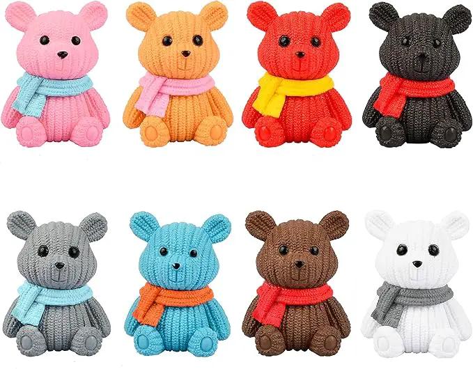 8Pcs Mini Resin Teddy Bear Figurines Cute Scarf Bears Desktop Ornaments Car Interior Decoration Garden FigurinesTiny Bear Statues Animals Sculpture Micro Landscape by GreenHaven Gardens