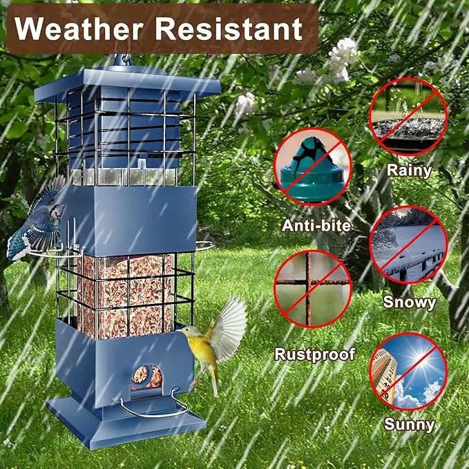 Bird Feeder 3LBS Metal Anti-Squirrel Wild Birdseed Feeder for Finch Cardinal Blue Jay Outdoors Hanging (Blue) by GreenHaven Gardens