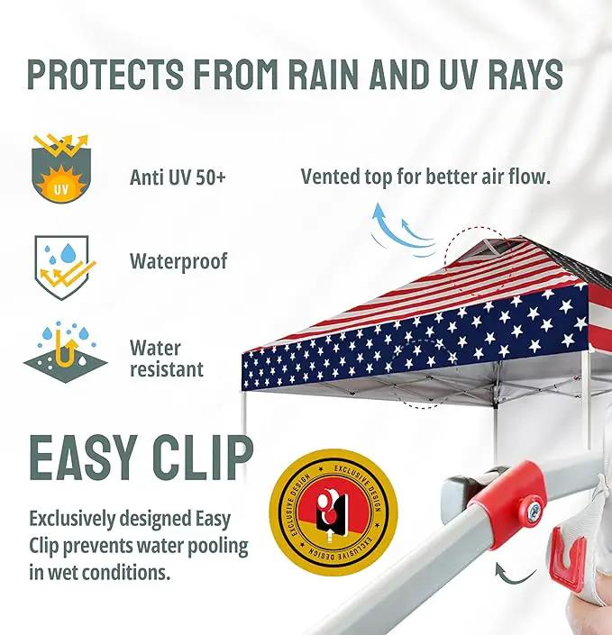 CROWN SHADES 10x10 Pop Up Canopy with 1 Side Wall - Beach Tent with One Push Setup - Outdoor Sun Shade for Events, Parties, Camping - Gazebo with STO-N-Go Cover Bag (American Flag) by GreenHaven Gardens
