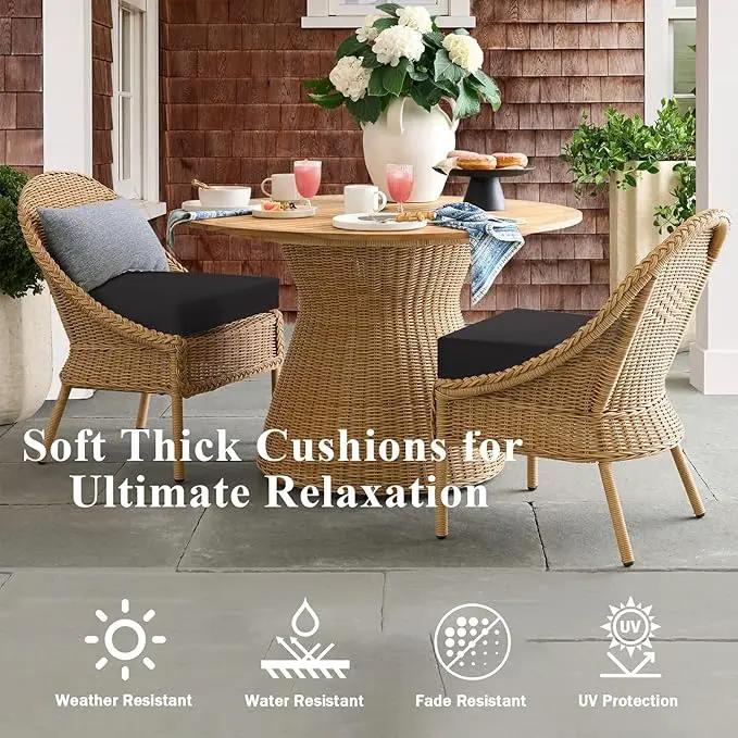 Outdoor Chair Cushions Set of 2, Waterproof Foam Patio Seat Cushions with Ties for Garden Sofa & Dining Furniture, 3-Year Color Fastness, 18x18x3 Inch, Black by GreenHaven Gardens