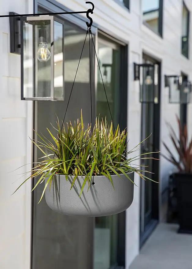 Veradek Mason Series Hanging Kona Planter - Round Planter for Outdoor Balcony/Patio | Made from Plastic-Stone Composite with Hanging Attachment | Modern Décor for, Flowers, Succulents, Small Plants by GreenHaven Gardens