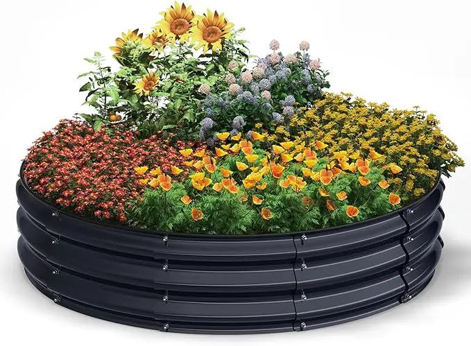 Round 4x4x1 FT Galvanized Raised Garden Bed Kit, Large Metal Planter Box for Outdoor Gardening, Garden Bed for Vegetables Flower Herb(Midnight Gray) by GreenHaven Gardens