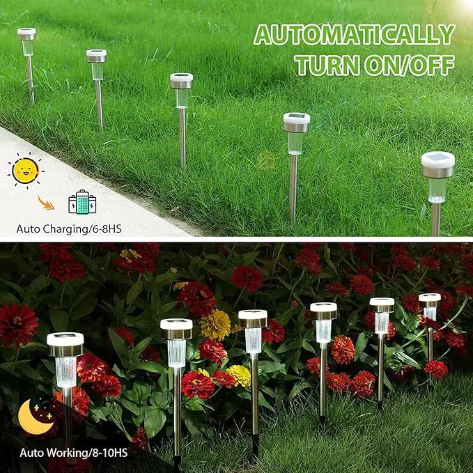 TWINSLUXES 16 Pack Solar Pathway Lights Outdoor Dual Light Source LED Solar Waterproof Pathway Lights for Garden Patio and Walkway Decoration Cool White by GreenHaven Gardens