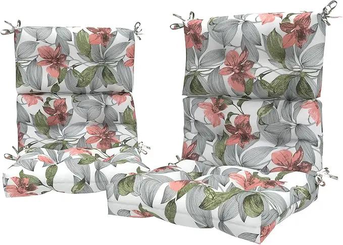 LVTXIII Outdoor Seat/Back Chair Cushion Patio Tufted High Back Cushion, Seasonal Replacement Rocking Chair Cushion with Ties (22” W x 20D”, Set of 2, Clemens Noir Pink) by GreenHaven Gardens