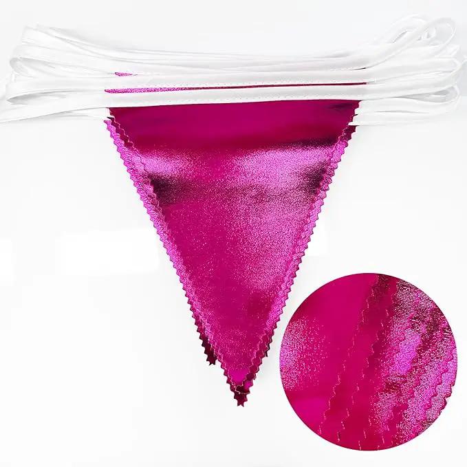 Hot Pink Party Decorations Triangle Pennant Banner Flag Rose Pink Metallic Fabric Bunting Garland for Birthday Bachelorette Wedding Bridal Shower Anniversary Flamingo Theme Party Supplies by GreenHaven Gardens