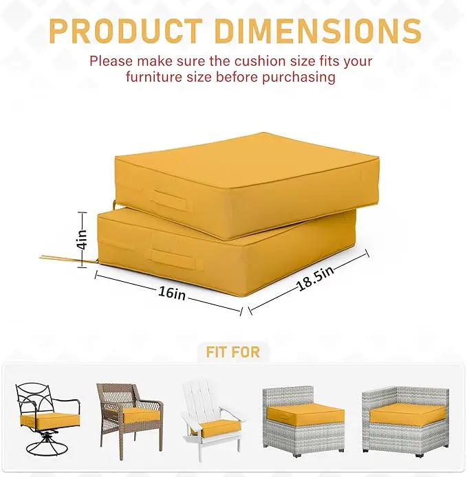 Patio Chair Cushions 18.5 X 16 X 4 Inch Waterproof Outdoor Seat Cushions for Patio Furniture, Outdoor Sofa Couch Pads with Ties & Handle, Set of 2, Yellow by GreenHaven Gardens