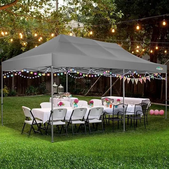 COBIZI 10x20 Heavy Duty Pop up Canopy Tent Easy Up Commercial Outdoor Canopy Wedding Party Tents for Parties All Season Wind & Waterproof Gazebo with Roller Bag,Grey(Frame Thickened) by GreenHaven Gardens