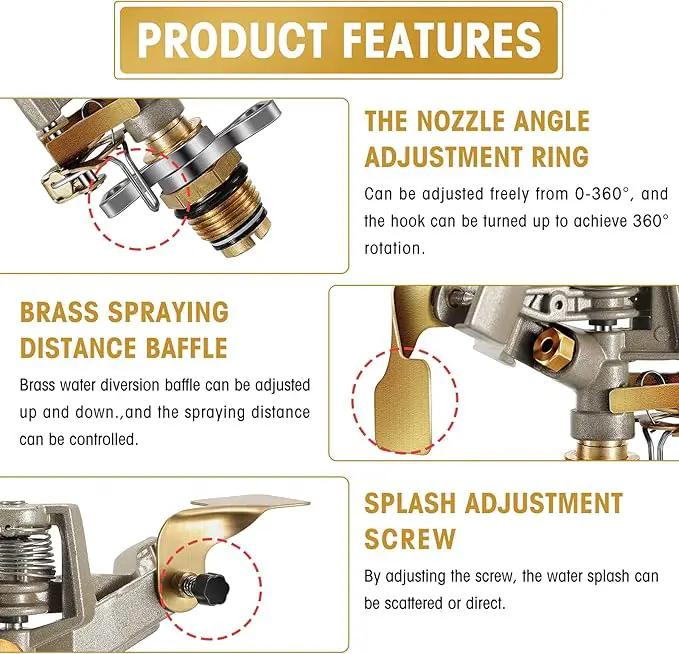 Impact Sprinkler Head Brass Pulsating Sprinkler Lawns Garden Adjustable 360 Degrees Watering Heavy Duty Sprinkler Head with Nozzles for Yard and Grass Irrigation (9 Pieces) by GreenHaven Gardens