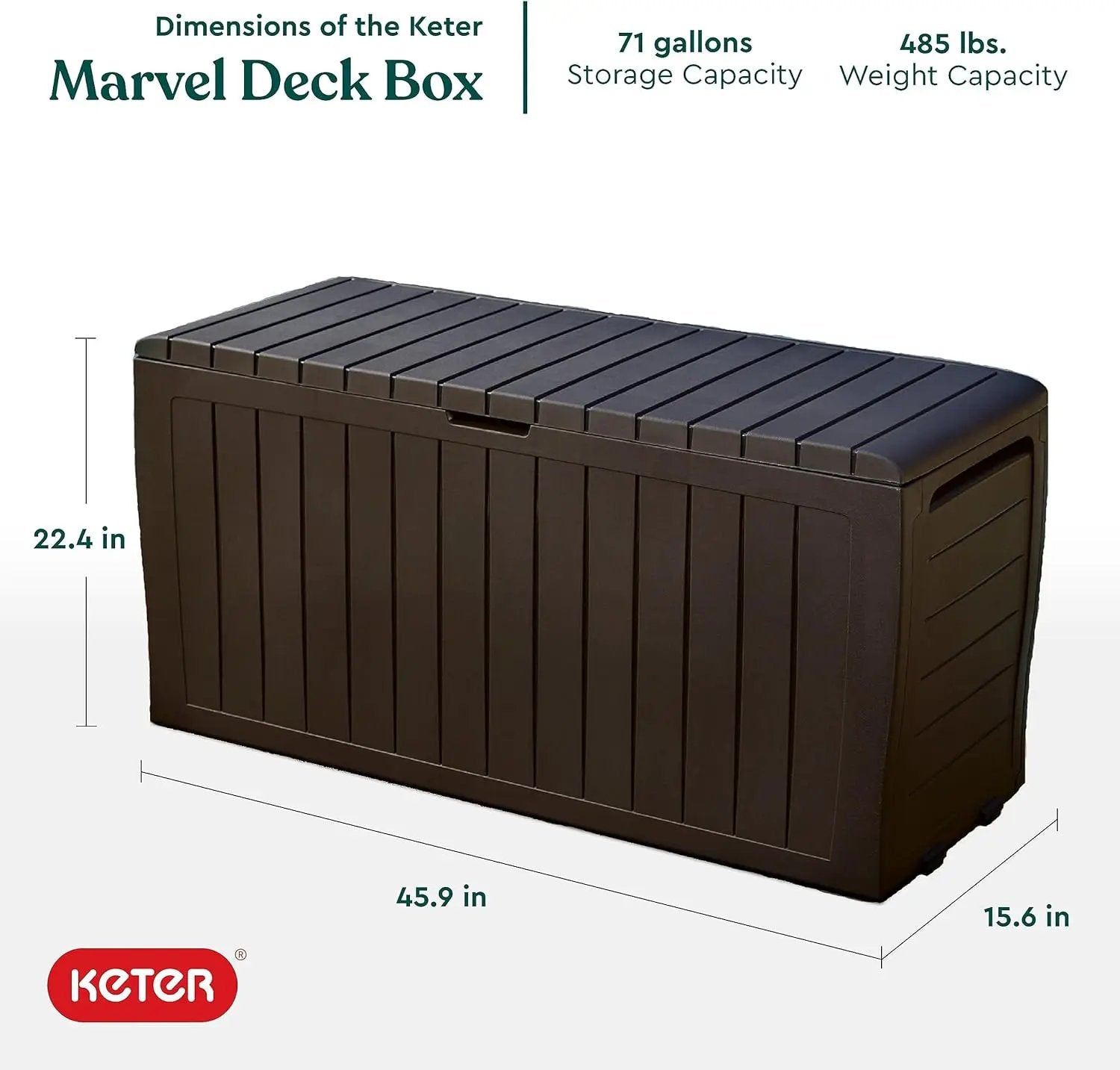 Keter Marvel Plus 71 Gallon Resin Outdoor Storage Box for Patio Furniture Cushions, Throw Pillows, Garden Tools and Pool Floats, Brown by GreenHaven Gardens
