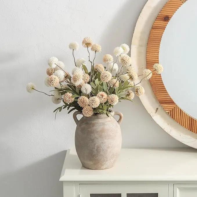 Ceramic Flower Vase 7.6 inch Farmhouse Rustic Vase Decorative Pottery Terracotta Vases for Home Decor Table Mantle Fireplace Living Room Bathroom Wedding Centerpiece (Whitewashed) by GreenHaven Gardens