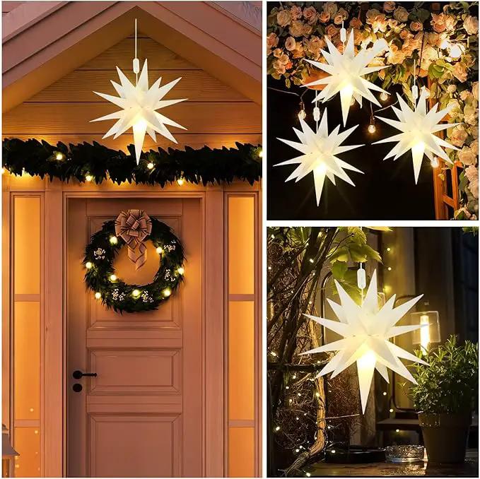 Kingdder 3 Pieces Moravian Star Light LED 3D Star Hanging Light Powered by Battery with Timer Function White Porch Lantern Holiday Decor for Indoor Outdoor Christmas Tree Balcony Courtyard (18 Inch) by GreenHaven Gardens