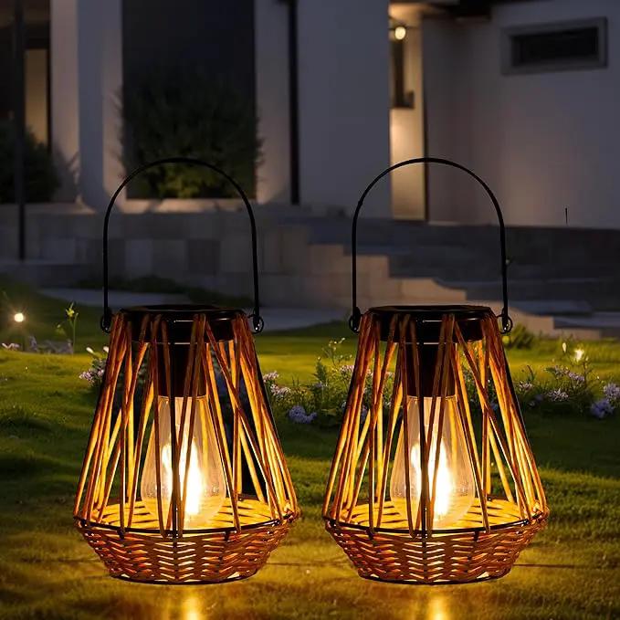 Solar Lanterns,2 Pack Hanging Solar Lantern Outdoor Lanterns for Patio Waterproof,Rattan Lantern with Handle,Decorative Retro Rattan Lights for Yard by GreenHaven Gardens