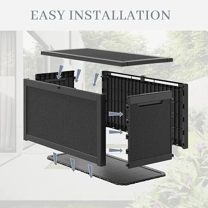 NUNU LAB 260 Gallon Outdoor Storage Box,Resin Large Sturdy Deck Box, Backyard Outside Storage Box Waterproof with Double Wall Panels,Package Delivery Garden Outdoor Hose Bin by GreenHaven Gardens