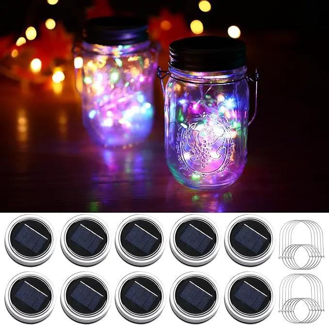 Solar Mason Jar Lid Lights, 10 Pack 30 LED Waterproof String Fairy Star Firefly Jar Lids Lights with Hangers for Patio Garden Yard Lawn Party Wedding Christmas Decoration (Jars Not Included) by GreenHaven Gardens