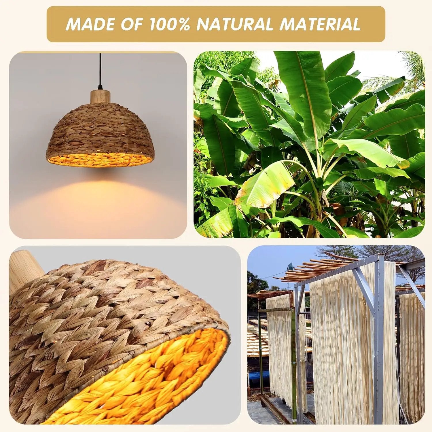 Boho Pendant Lights Kitchen Island, 11.8" Hand-Woven Rattan Light Fixture Bohemian Lighting Farmhouse Seagrass Weaving Hanging Ceiling Light Chandelier for Living Dining Room Restaurants by GreenHaven Gardens