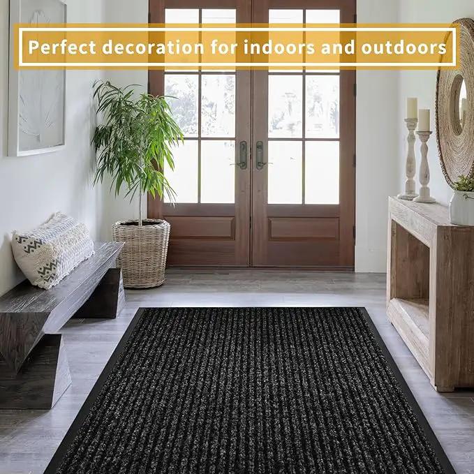 fani Heavy Duty Large Outdoor Indoor Entrance Black Doormat Waterproof Low Profile Entrance Rug Front Door Mat Patio Anti-Skid Rubber Back, 48x120 inch (Black) by GreenHaven Gardens