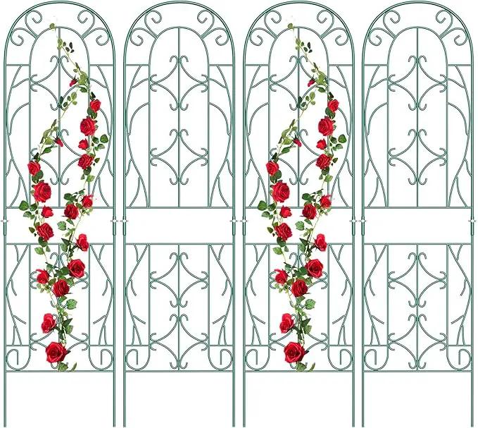 4 Pack Metal Garden Trellis for Climbing Plants,Green Metal Garden Trellis for Vines Plant Rose Vegetable Support,Large Decorative Outdoor Trellis by GreenHaven Gardens