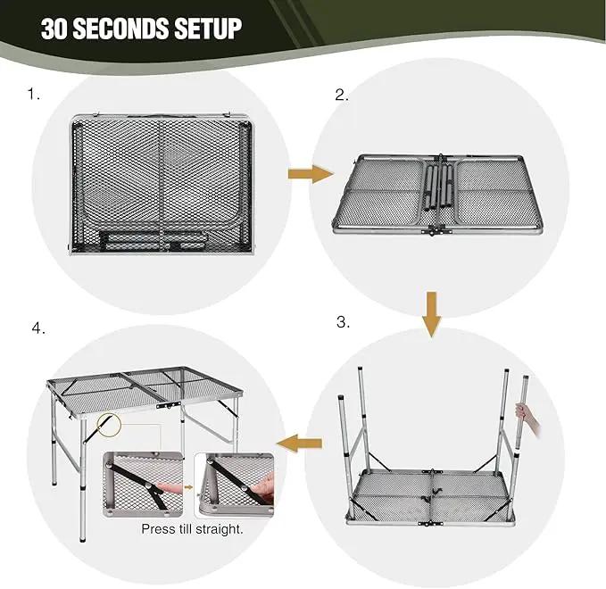 REDCAMP 36x24 Folding Grill Table for Outside, Lightweight Portable Metal Aluminum Outdoor Grill Table with Adjustable Height Legs, Great for Camping Picnic Cooking BBQ, Silver 3ft by GreenHaven Gardens