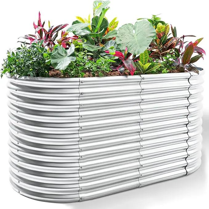 Land Guard 6x3x3ft Oval Galvanized Raised Garden Beds, Large-Capacity Metal Planter Box Outdoor, Durable Deep Raised Garden Bed 3ft Tall, Raised Beds for Gardening Vegetables, Classic Silver by GreenHaven Gardens