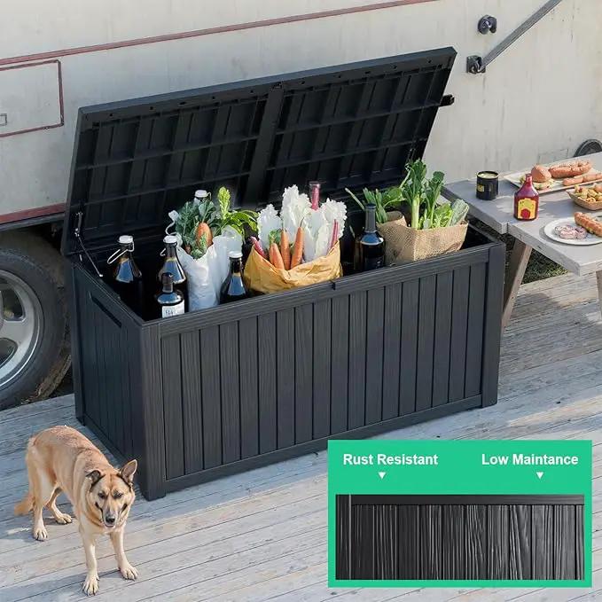 180 Gallon Waterproof Outdoor Storage Box,Resin Deck Box,Lockable Outside Storage Box Container for Patio Furniure,Garden,Tools (180 Gallon,Black) by GreenHaven Gardens