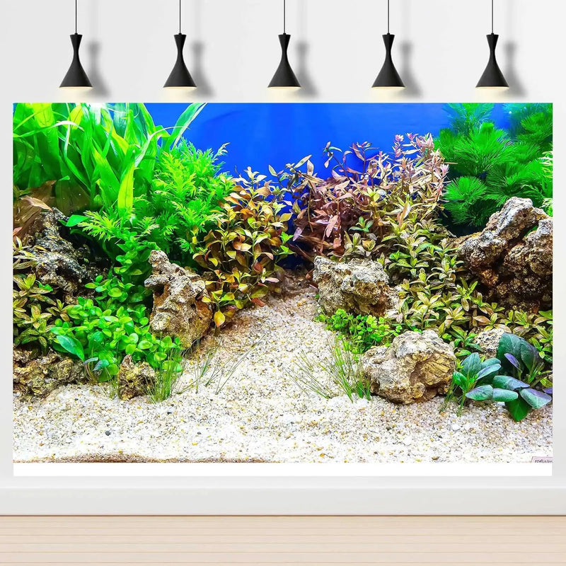 Aquarium Background Underwater Grass Leaves with Pebble Aquarium Backdrop Vivid and Fresh Green Aquatic Plant Stone River Bed and Lake Fish Tank Background Decor Vinyl 48x20in by GreenHaven Gardens