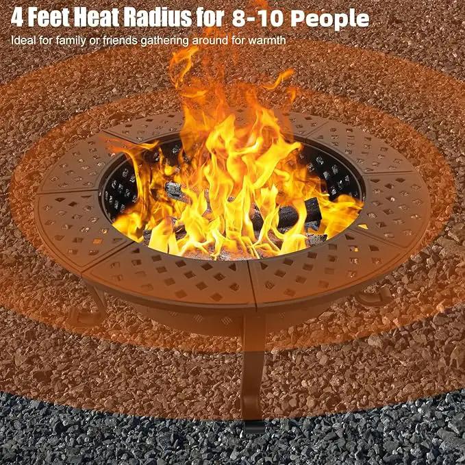 42 Inch Fire Pit with 2 BBQ Grills, Wood Burning Fire Pits for Outside with Lid & Fire Poker, BBQ& Outdoor Firepit & Round Metal Table 3 in 1 for Patio, Picnic, Party by GreenHaven Gardens