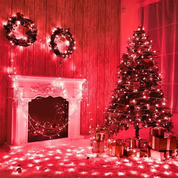 Vivideal 33ft Red Christmas String Lights Outdoor, 100 LED 8 Modes Clear Wire, Connectable Waterproof Plug-in Pink Christmas Tree Decor for Bedroom Indoor Outdoor by GreenHaven Gardens
