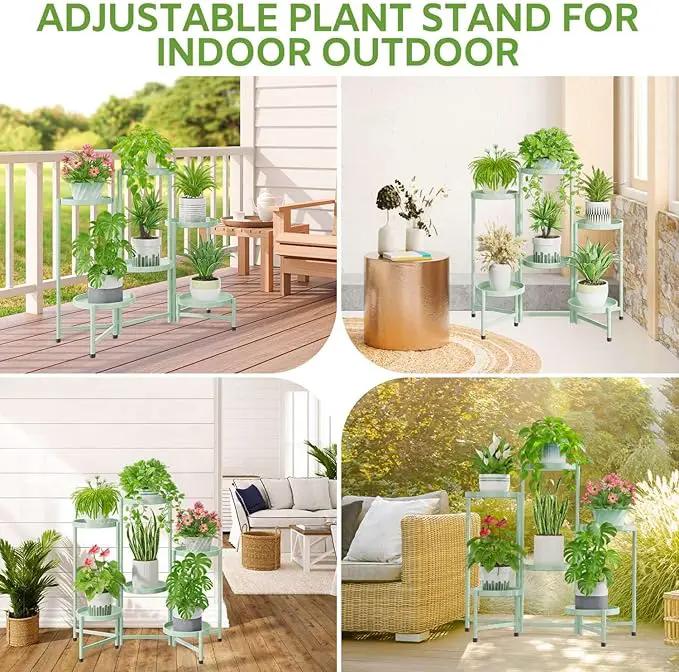 iDavosic.ly 6 Tier Large Plant Stand Indoor, 10 Inch Wide Tall Corner Metal Plant Stands Outdoor for Multiple Plants, Folding Tiered Flower Display Holder Rack Shelf, Light Green by GreenHaven Gardens