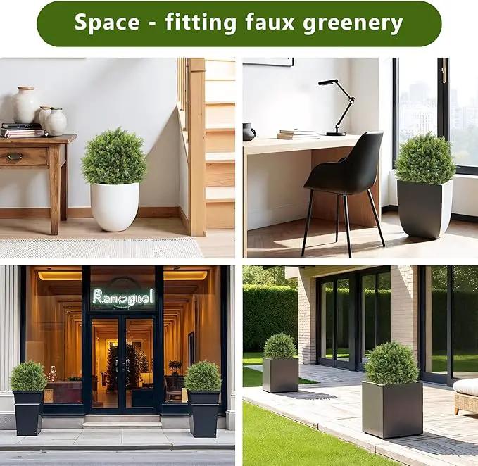 THE BLOOM TIMES 2ft Artificial Topiary Ball Trees Outdoor Set of 2, 24" Tall Faux Cedar Plants Outside UV Resistant Greenery Fake Evergreen Potted Bushes and Shrubs for Front Porch Patio Planter Decor by GreenHaven Gardens