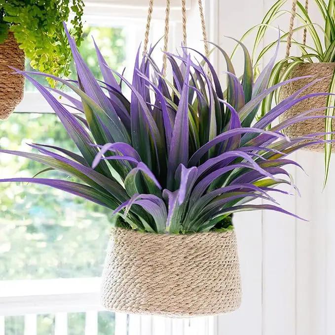 16Pcs Artificial Grass Fake Plants 17.3in Outdoor Plants UV Resistant Faux Greenery Stems Fake Grass for Home Window Garden Office Patio Pathway Front Porch Halloween Décor Green & Purple by GreenHaven Gardens