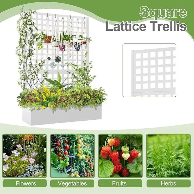 Metal Raised Garden Bed, Trellis Planters Bed with Drainage Holes for Climbing Plants, Vegetables Outdoor Privacy Screen with Planter Box 73"x47"x16", White by GreenHaven Gardens