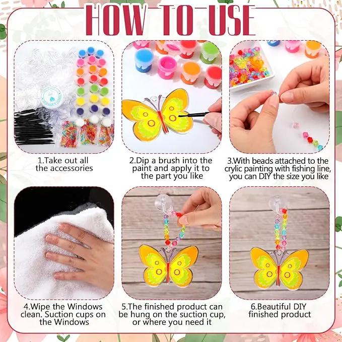 30 Sets Suncatchers Window Art Kits, DIY Sun Catchers Bulk Crafts Paint Your Own Window Ornaments for Boys Girls Classroom Home Party Birthday Activity Decor (Butterfly Style)