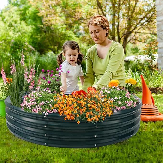 Galvanized Raised Garden Beds for Gardening - 4x4x1ft Round Metal Planter Boxes Above Ground Outdoor for Vegetables,Flowers,Herbs, Garden Container Green by GreenHaven Gardens